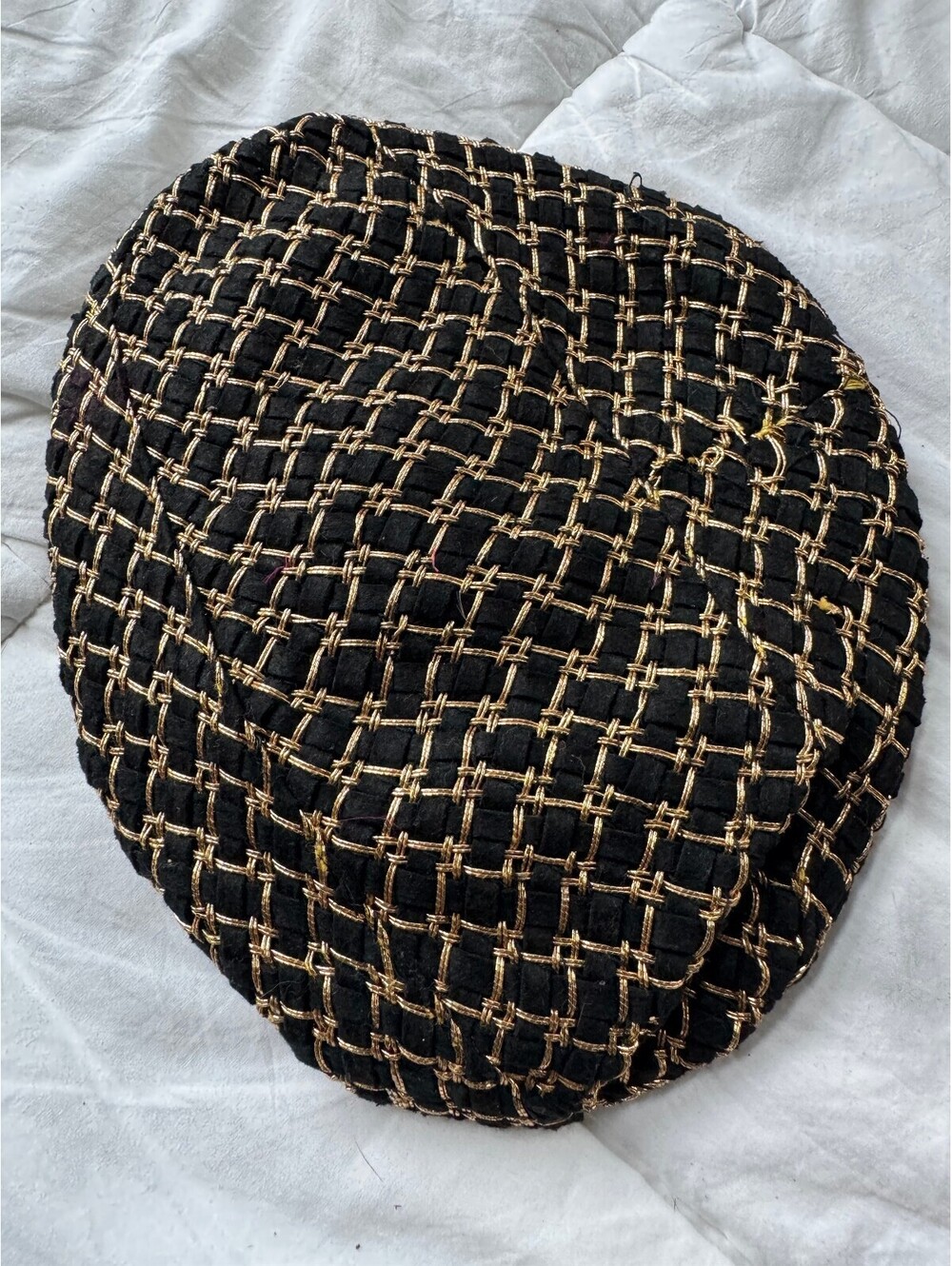 Vintage Chapeaux Louise Black & Gold Tweed Beret Hat